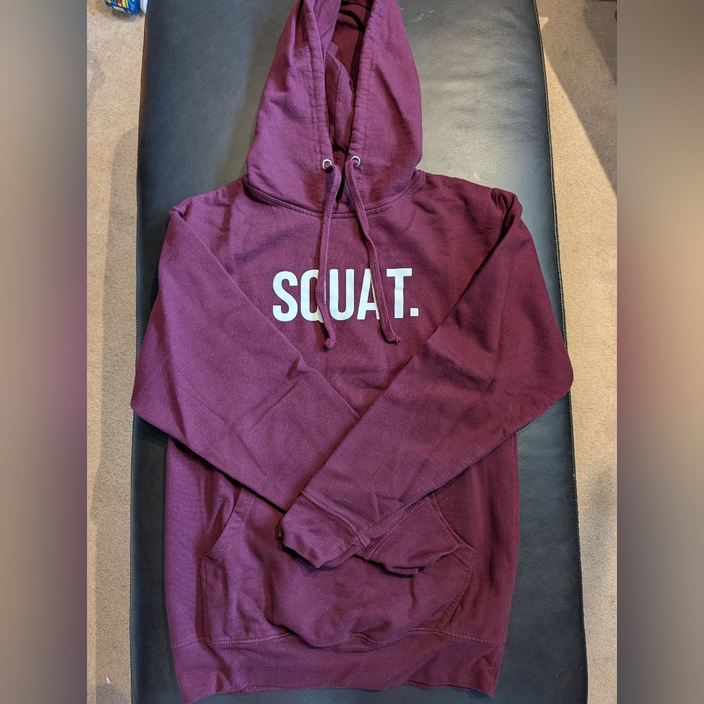 Maroon Hoodie with 'SQUAT.' Graphic
